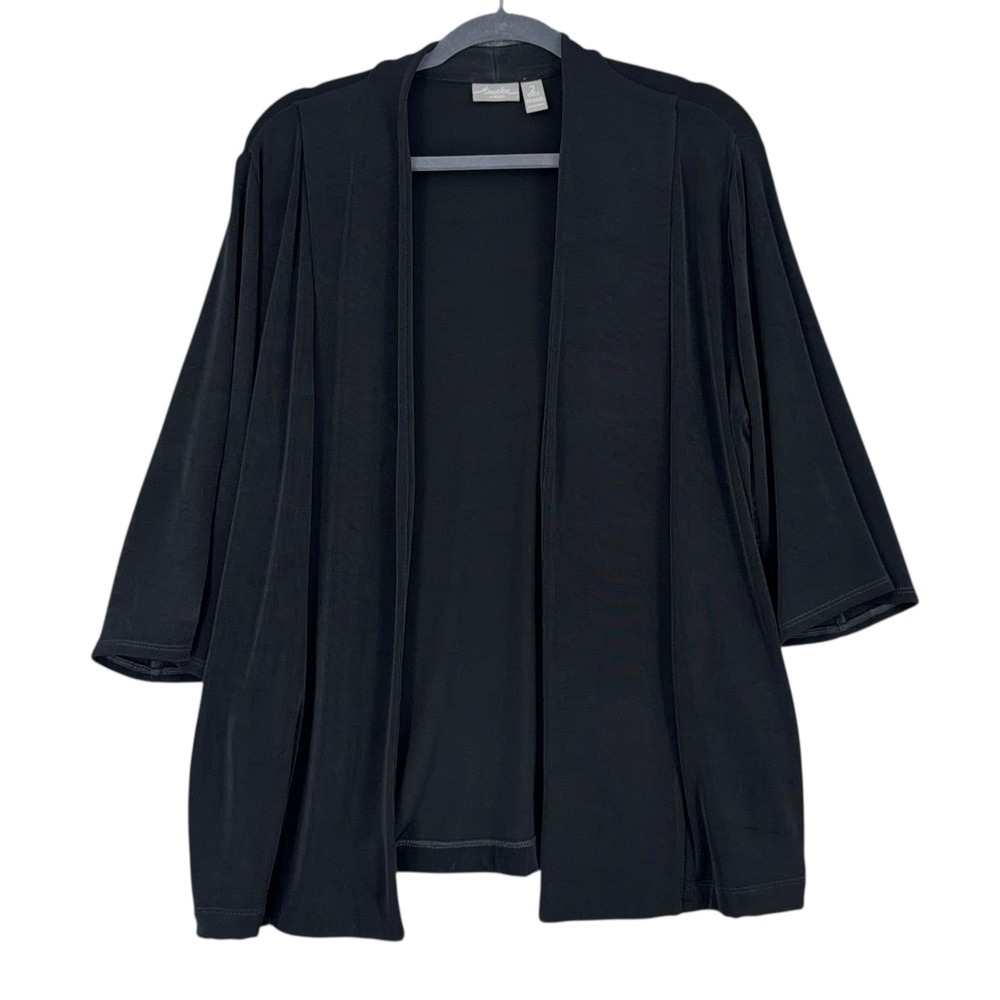 Travelers by Chico's Black Open Front 3/4 Sleeve Cardigan Duster Size‎ Large